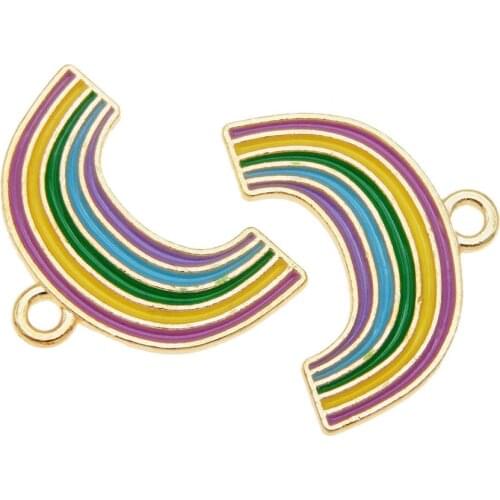 JulieWang 6PCS Alloy Rainbow Charms Cute Enamel Metal Colorful Pendants for Crafts DIY Jewelry Making Accessories 24*17mm