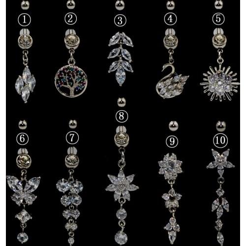 1 PC Surgical Steel With Marquise Zircon Life Of Tree Swan Sun Flower Belly Navel Ring Body Piercing Jewelry 14G For Gift