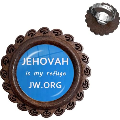 Jehovah Is My Refuge JW.ORG Photo Wood Ring 20mm Glass Cabochon Adjustable Rings Catholicism Jewelry For Kids Gift