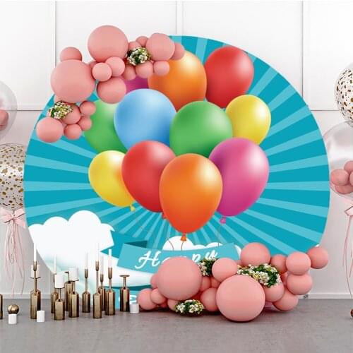 Laeacco Colorful Balloons Round Backdrop For Photography Happy Birthday Party Customized Circle Background Poster Decor Photo