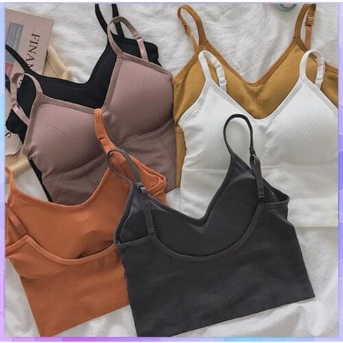 Sexy Strap Crop Tops Women Backless Camisole Wireless Bralette Crochet Tank Top Female T-shirt Cropped With Chest Padded Summer