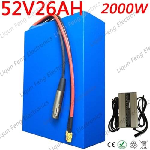 52V 20AH Lithium Battery 52V 8AH 10AH 12AH 13AH 15AH 16AH 18AH 20AH 22AH 25AH Electric Bike Battery for 48V 2000W 1000W Motor