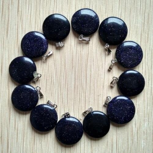 2017 Fashion top quality blue sand stone round shape charms pendants for jewelry accessory 50pcs/lot Wholesale free shipping