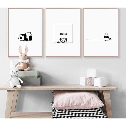 Cartoon Panda Canvas Poster and Print Minimalist Modern Painting Nursery Wall Art Pictures for Kids Baby Girl Room Decoration