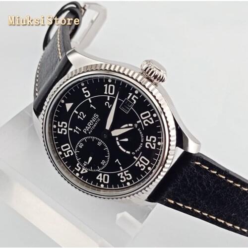 Parnis mens luxury mechanical watch 45mm black dial date leather sea gull 2530 power reserve automatic movement mens watches
