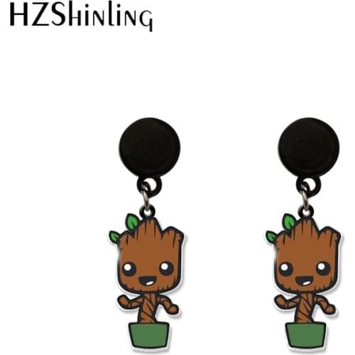 2021 New Kawaii Groot I am Groot Plant Ghost Handcraft Epoxy Acrylic Drop Dangles Earrings