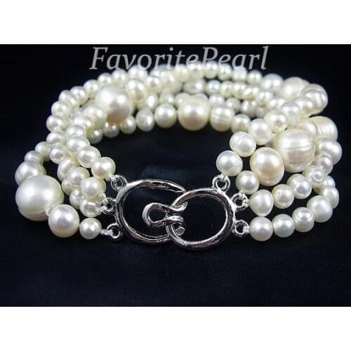 New Arrival Pearl Bracelet Four Row 5-11.5mm White Natural Freshwater Pearl Bracelet Handmade Fine Jewelry For Women Gift