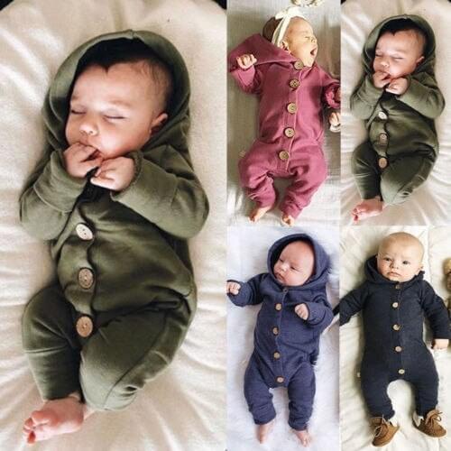 Toddler Baby Clothes Hooded Long Sleeve Button Boy&Girl Kids Baby Rompers Cotton Jumpsuit New Born Baby Clothes Casual Outfit