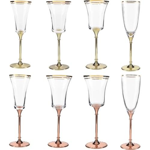 Original Creative Glass Cups Wedding Champagne Flute Colored Glass Goblets Crystal Transparent Cup Bar Set Kitchen Drinkware