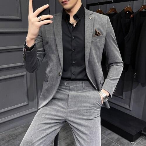 Jacket+pant 2021 groom Set Men Blazer Plus Size S-4XL Solid Color Lapel Slim Button Casual Commuter office Business Suit 2Pcs