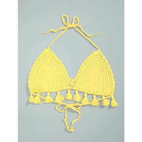 7 Color Sexy Knitting Cover-Ups Tassel Breast Wrap Summer Swimming Vacation Beach Ladies Solid Color Swimwears Top