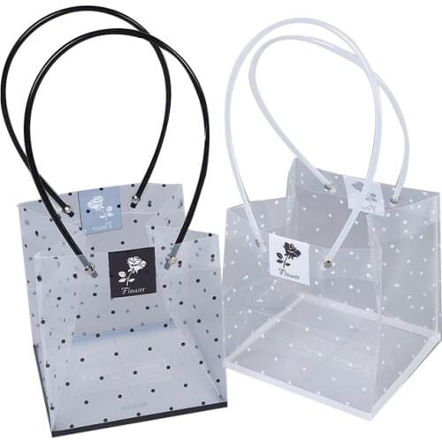 Portable Flower Box Transparent Trapezoid PVC Waterproof Handy Candy Gift Bag Wedding Decor Rose Party Handbag Florist Packaging