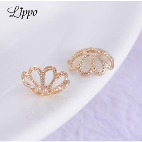 50pcs Gold 24k plated 8mm Hollow Bead Cap Copper Filagree Beads Cap DIY jewelry Making