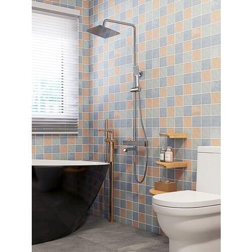 A+ Nordic bathroom wallpaper self-adhesive kitchen lattice mosaic sticker waterproof bathroom toilet wall wall sticker film10M