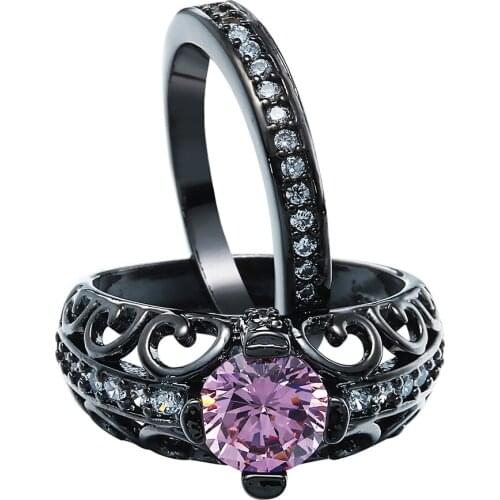 Seanlov Fashion Silver Color Party Rings Vintage Ring Pink Blue Crystal Black Gold Color Ring Sets For Women Valentines Day