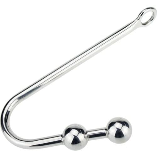 Sexy Slave Stainless Steel Anal Hook with 2 Balls Metal Anal Plug Butt Sex Toys for Men and Women Adult Products in Adult Game
