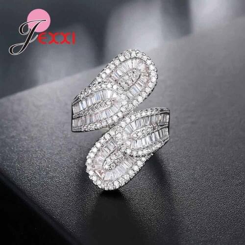Stamped Silver Bridal Wedding Rings For Woman Luxury Geometric Shape Party Engagement Proposal Ring Bijoux