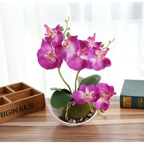 Wedding Home Party Desktop Artificial Decoration Color Simulation Flower Silk Butterfly Orchid Ncluding Flowerpot