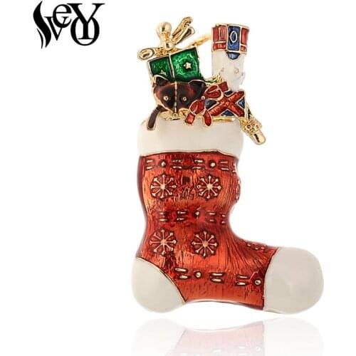 VEYO Enamel Christmas stocking Brooch pin for Women Girl Backpack Badge Gift Christmas Products
