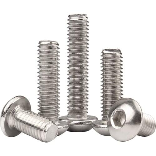 50pcs M2 M2.5 Button Head Screws Hex Allen Socket Bolts 304 Stainless Steel Bolts Length 3mm/4mm/5mm/6mm/7mm/8mm/9mm/10mm-40mm