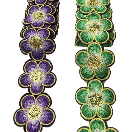 5 Yards 5cm Embroidered Lace Trim Flower Applique Sewing Clothing Accessories