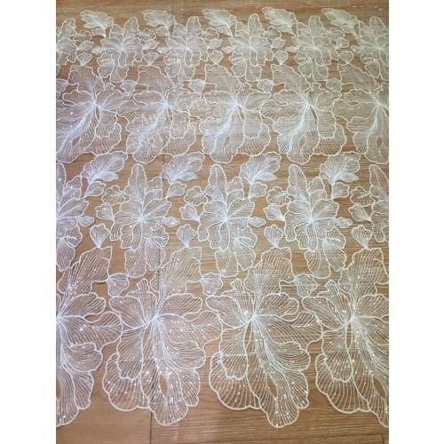High quality French embroidery lace fabric with sequins Top grade BZL-71401 embroidered lace fabric for bridal dress