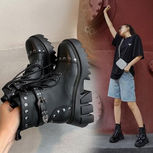 2021 Winter Women Boots Platform Boots Ankle boots Zip modern Platform Boots black motorcycle boots women shoes