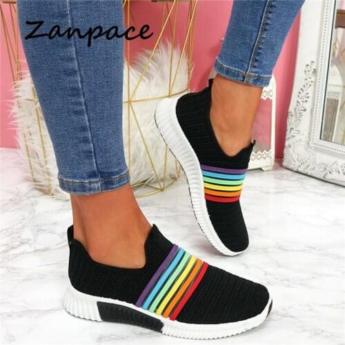 2020 Women Sneakers Air Mesh Knitted Vulcanize Shoes Fashion Breathable Casual Shoes for Women Slip on Ladies Platform Sneakers