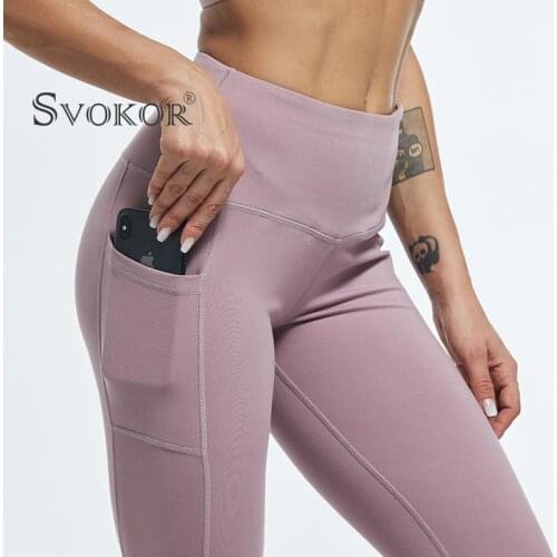 SVOKOR Womens Fitness Leggings High Waist with Pocket Elastic Pants Gym Yoga Running Sportswear Push Up Leggins Casual Clothes