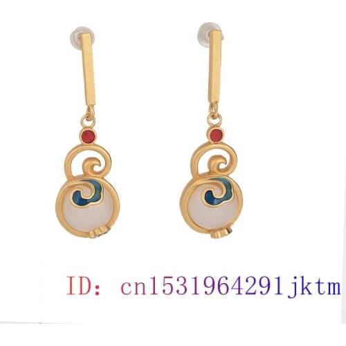White Jade Gourd Ear studs Women Chalcedony Charm Natural 925 Silver Zircon Gifts Fashion Amulet Jewelry Earrings Gemstone