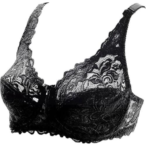 DE Cup French Lace Demi Bralette Sexy Fashion Transparent Lingerie Ultra-Thin Push Up Bra Women Large Size Underwear 5/8 Cup