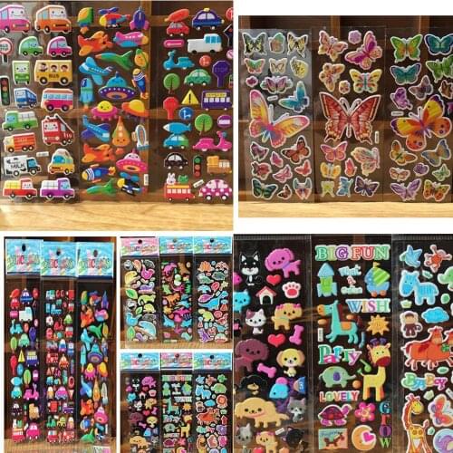 10 Sheets/lot 3D Cartoon Cute Animals Zoo 3D Stickers PVC Stickers Bubble Stickers Fashion Brand Kids Toys Children girls boys