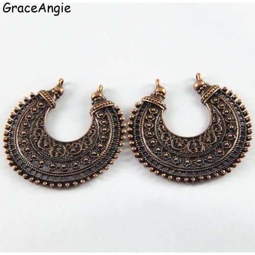 10pcs Moon Shape charms Pendant Red Copper Color Vintage Connectors jewelry accessories handmade Earrings Necklace DIY crafts