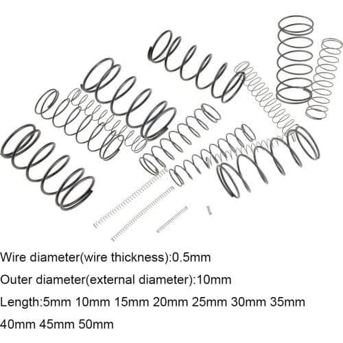 10PCS 0.5*10*5-50mm Spring Steel Small Compression Release Mechanical Return Spring Pressure Spring OD 10mm 0.5x10x5-50mm
