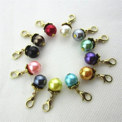 20pcs Mix Different Color Pearl Dangle Charms With Gold Lobster Clasp Pendants Hanging Charm DIY Floating Jewelry Charm