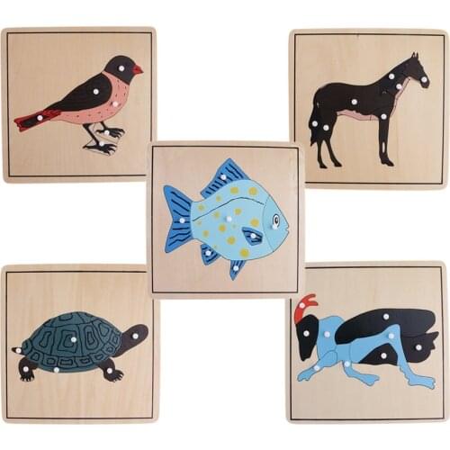 5pcs Wood Puzzle Animals Jigsaw Game Baby Early Learning Developmental Toy Anniversary Christmas Gift for Children