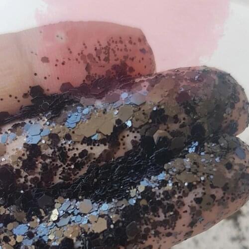 50g (1 Bag ) Black Night Metallic Nail Art Glitter, Flake Size:Chunky mix (1/8”-1/64”) pure black matte chunky glitter IN SHAKER