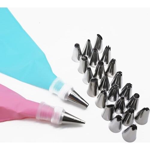 8/16/26pcs Stainless Steel Flower Mouth Sets Ice Cream Cupcake Nozzles Pink Pastry Bag For DIY Birthday Party Cake Baking Tools