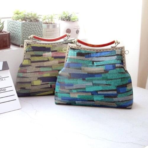 B1009 Handle purse frame Kits Material package DIY sewing Coin Purse Irregular stripes multicolor fabric Non-finished products