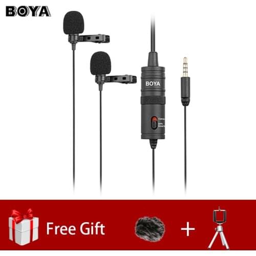 BOYA BY-M1DM Dual Omnidirectional Lavalier Microphone Clip-on Lapel Mic for Iphone Smartphones Cameras Camcorders Audio Recorder