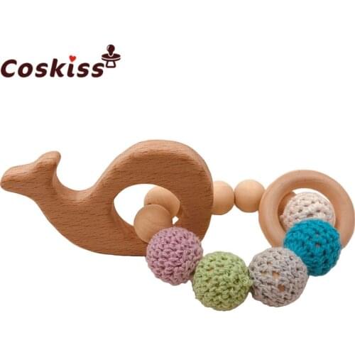 Baby Care Bracelets Wooden Teether Crochet Chew Beads Teething Wooden Rattles Toy Teether Montessori Bracelets