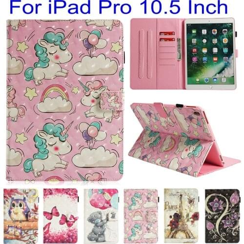 Stand Wallet Card Slot Case For Apple iPad Pro 10.5 inch Cover Funda Tablet Fashion Owl Skull Pattern Shell Auto Wake Up/Sleep