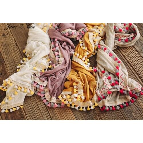 Jane Z Ann Colorful hanging Tassel large size wraps blanket newborn baby photography props basket filler 75x185cm