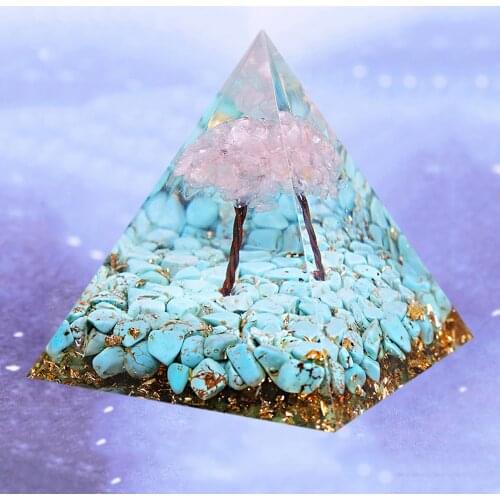 Tree Of Life Turquoise Crystal Stone With Blue Rose Quartz Orgone Pyramid Reiki Crystal Healing Meditation Orgonite Pyramids