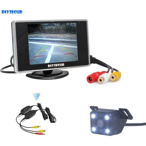 DIYSECUR 3.5" Rear view Car Monitor LED Night Vision Reversing Backup Car Camera with Wireless Transmitter Receiver