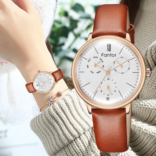 Fantor Brand Luxury Women Watch Leather Chronograph Quartz Wristwatches Female relogio feminino Ladies Watch