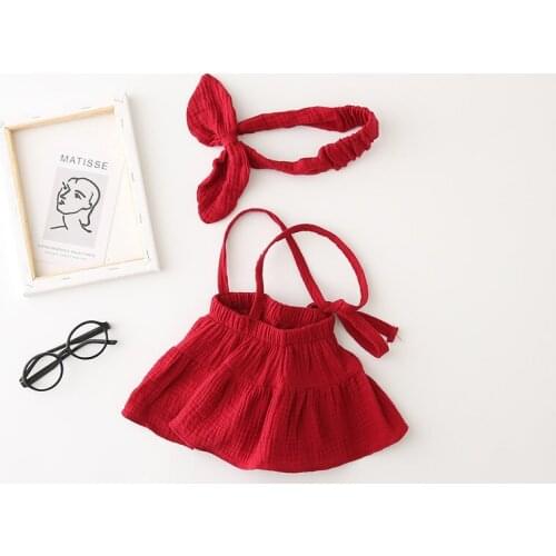 Summer new Korean baby girls princess style suspender skirt robe newborn triangle climbing hair band set 2pcs