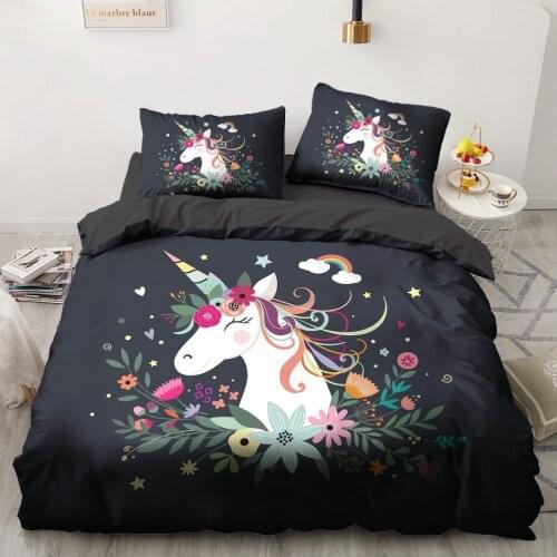 Classic 3D Bedding Set Comforter Quilt Cover Twin King Queen Double Single Size Unicorn Cartoon Design Custom Bedclothes