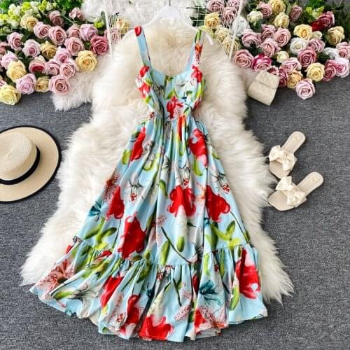 Menahem 2021 Summer Fashion Runway Floral Vacation Dress Womens Sleeveless Tank Boho Beach Elegant Party Pleated vestido longo