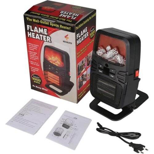 Mini Portable Electric Fan Heater with Remote Control 5D Simulation Fireplace Flame for Home Office Bedroom Living Room EU Plug